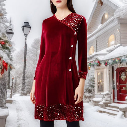 🎄Réduction de Noël 50%👗Arany velours robes automne/hiver pour femmes