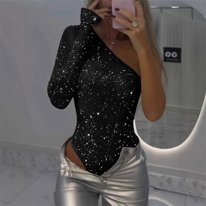 ✨💃Body asymétrique à paillettes pour femme