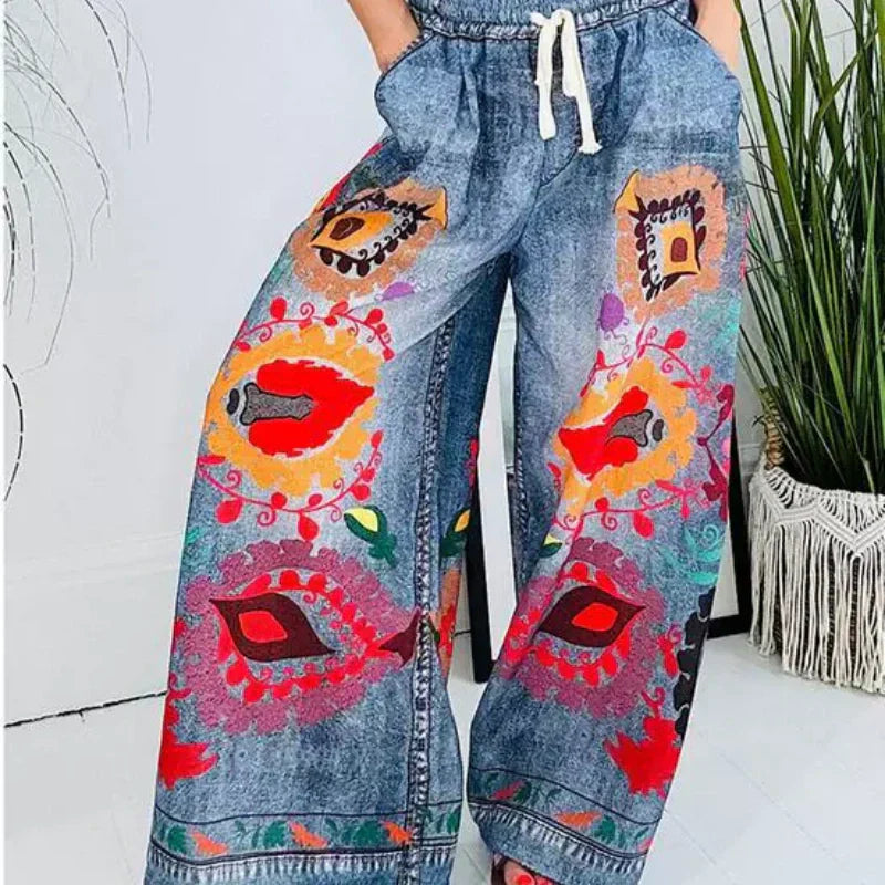 2025 Nouvelle Arrivée🔥Pantalon Décontracté En Faux Denim Avec Cordon De Serrage Pour Femme