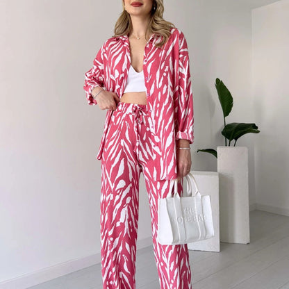 🌸Offres de printemps🌸 Ensemble chemise et pantalon chic pour femme à imprimé zèbre