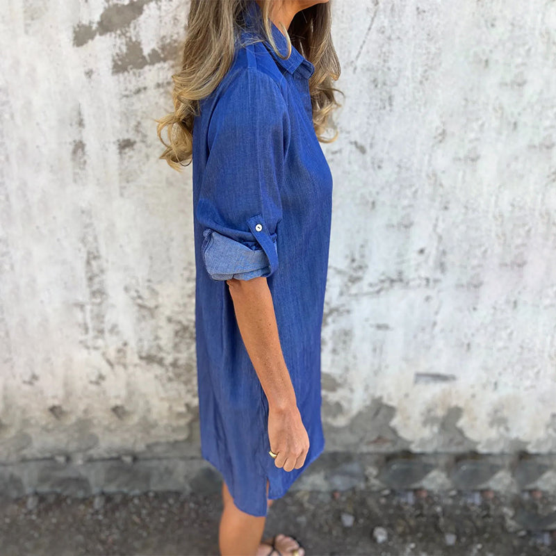 💙🖤Robe décontractée à revers en jean pour femme