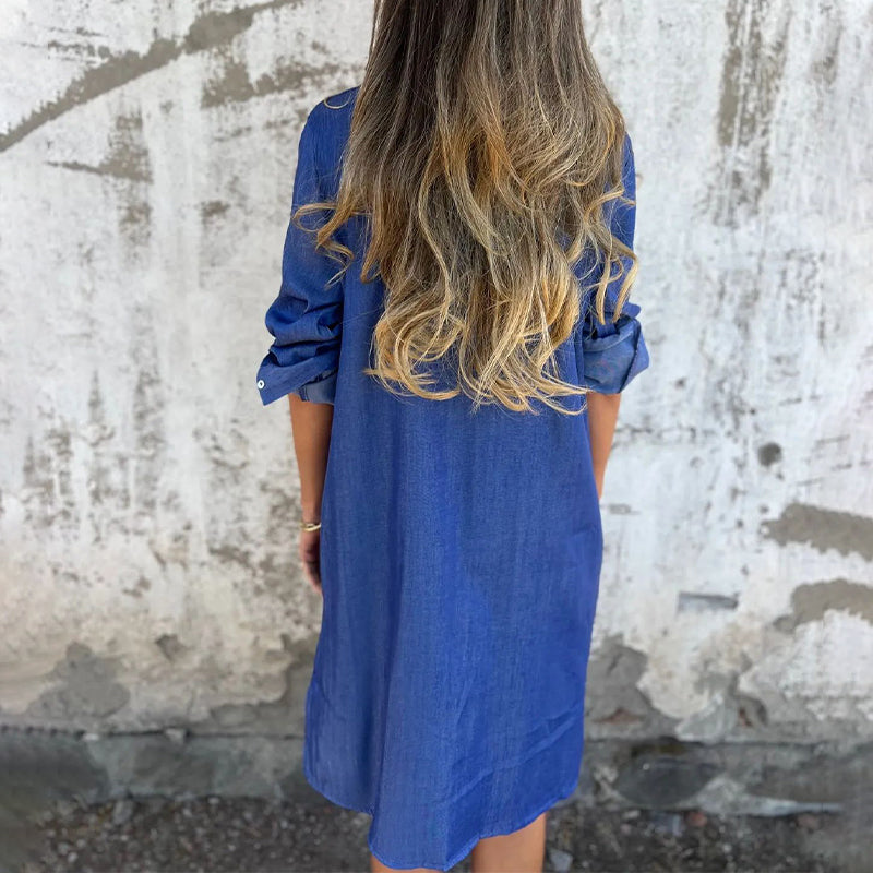 💙🖤Robe décontractée à revers en jean pour femme