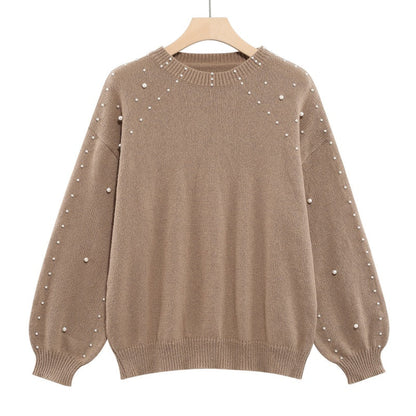 Pull col rond à fausses perles pour femme