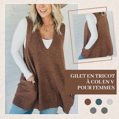 Gilet en Tricot à Col en V pour Femmes